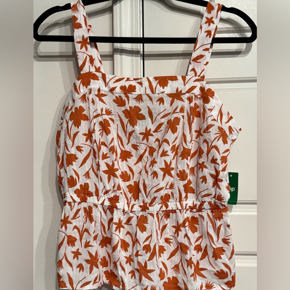 NWT. Dip. White and Orange Floral Sleeveless Boho Top.
